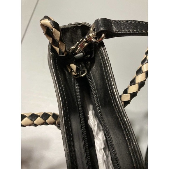 Etienne Aigner Black Leather Shoulder Bag W/ Woven Handles - Picture 7 of 8